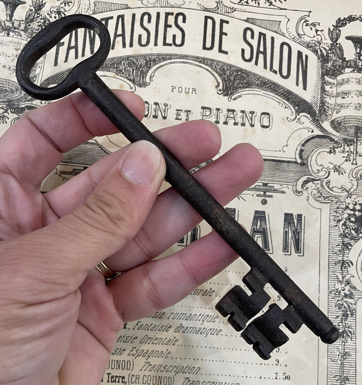 Large Antique French Cast Iron Skeleton Key Church Castle  Gate 1800's