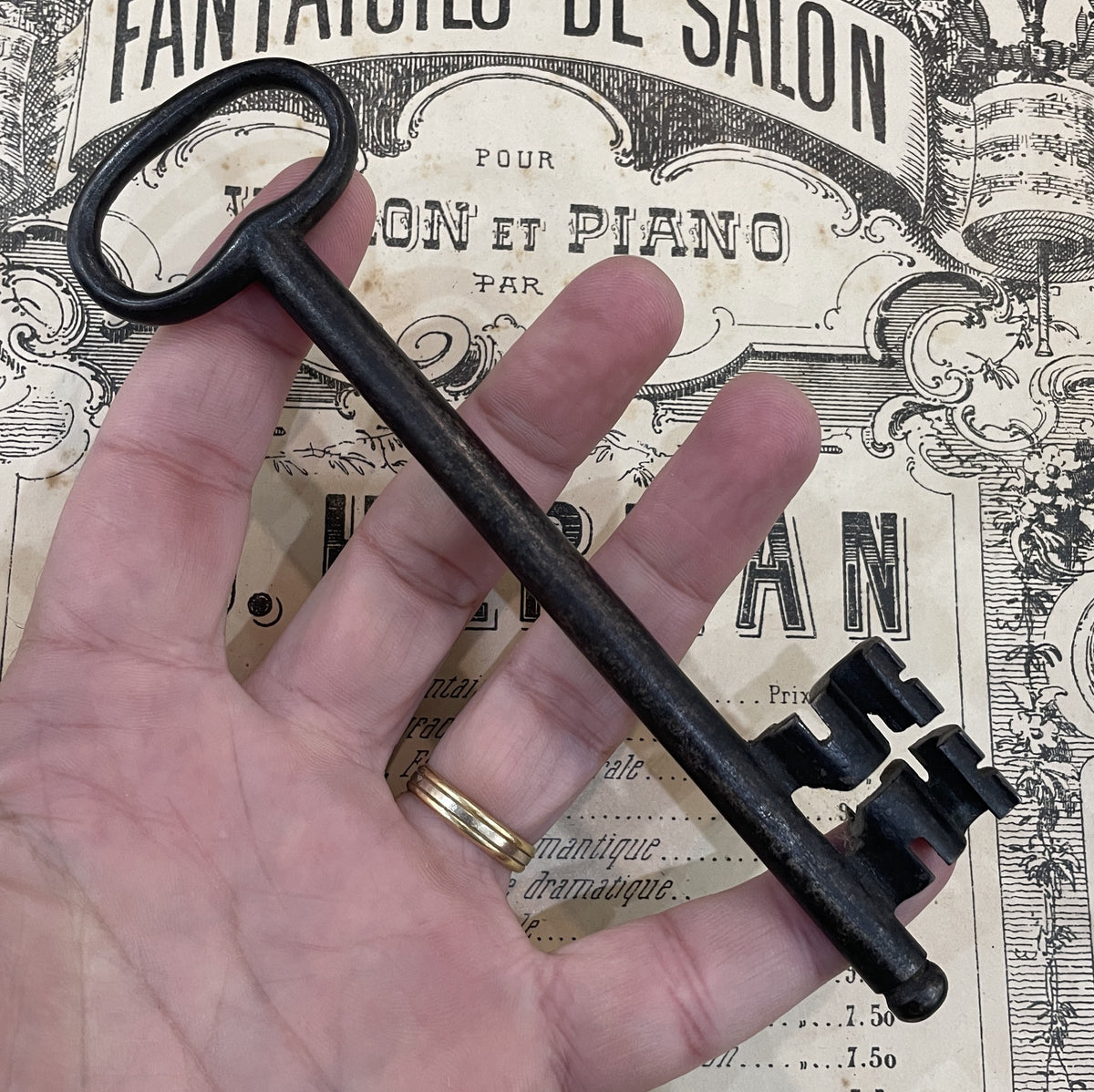 Large Antique French Cast Iron Skeleton Key Church Castle Gate  1800's