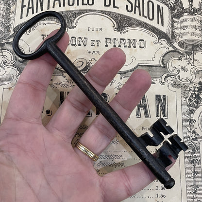 Large Antique French Cast Iron Skeleton Key Church Castle Gate  1800's