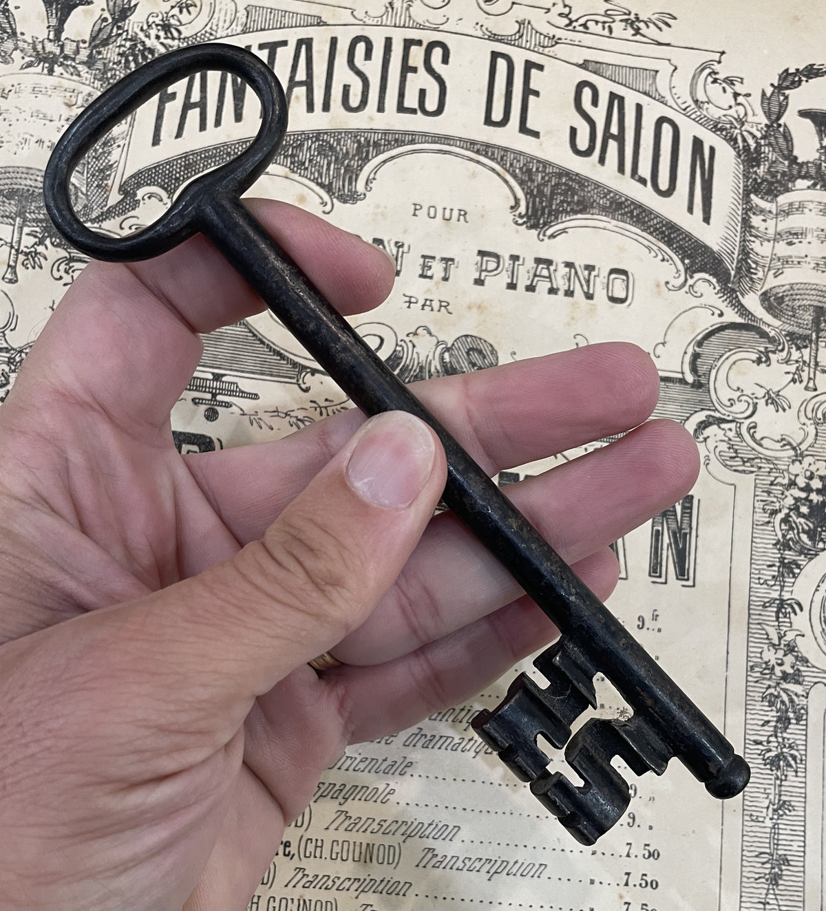 Large Antique French Cast Iron Skeleton Key Church Castle Gate  1800's