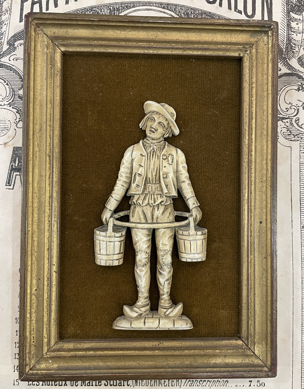 Rare Small Antique French Icoryl Faux Ivoire Merchant Bucket Signed Francois Noe Frame c1940