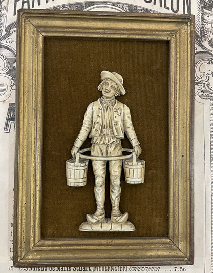 Rare Small Antique French Icoryl Faux Ivoire Merchant Bucket Signed Francois Noe Frame c1940
