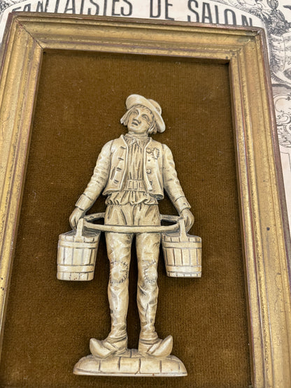 Rare Small Antique French Icoryl Faux Ivoire Merchant Bucket Signed Francois Noe Frame c1940