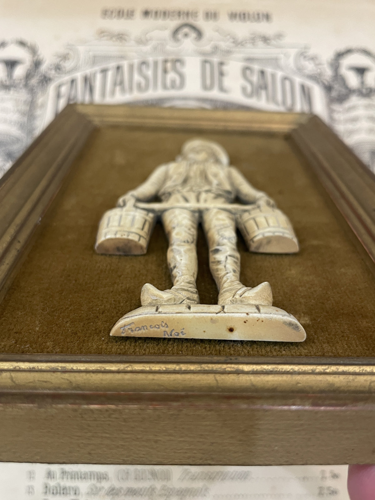 Rare Small Antique French Icoryl Faux Ivoire Merchant Bucket Signed Francois Noe Frame c1940