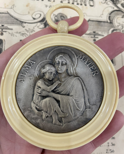 Rare Antique French Crib Cradle Protector Angel Celluloid Baptism Signed Dropsy c1920
