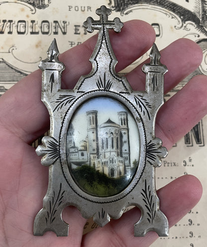 Antique French Hand Painted Porcelain Church Cathedral Stand c1900