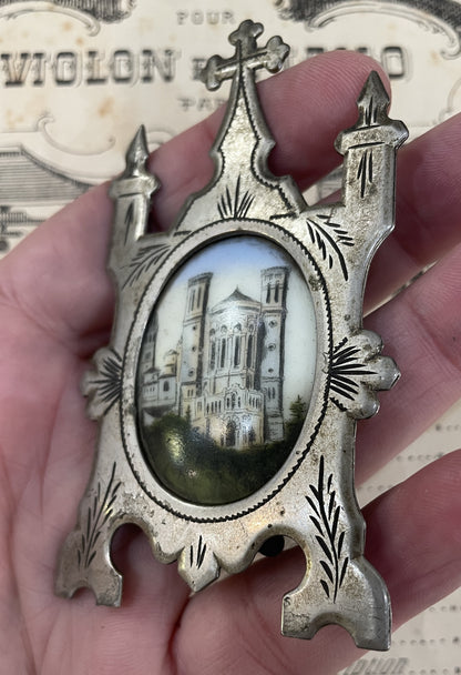 Antique French Hand Painted Porcelain Church Cathedral Stand c1900