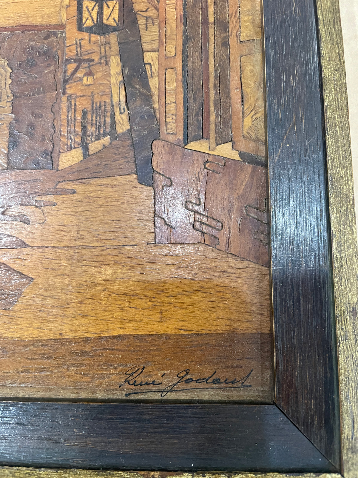 Rare Antique French Street View Marquetry Signed Rene Godard c1930
