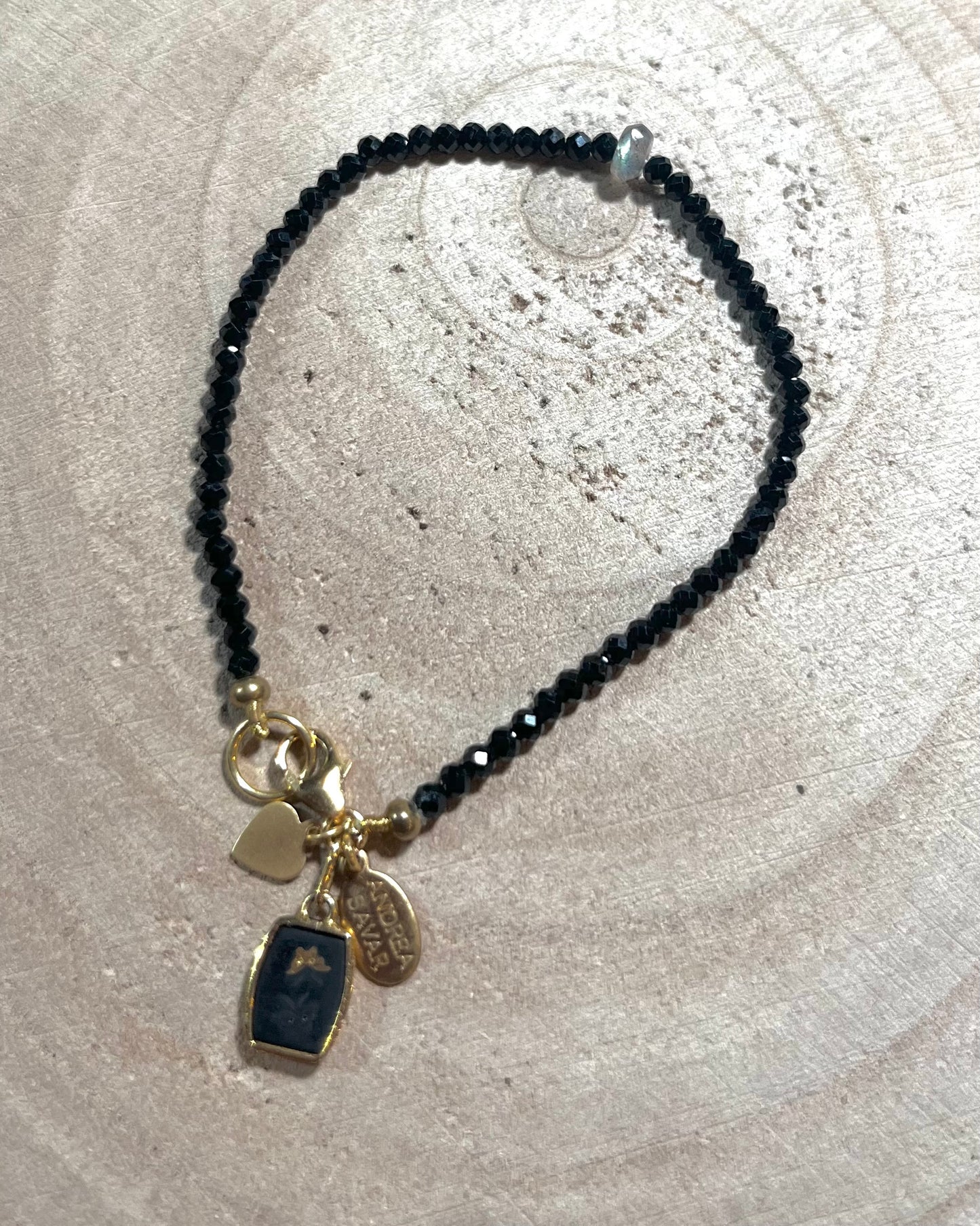 Vintage Japanese inlaid butterfly bracelet with black tourmaline and labradorite