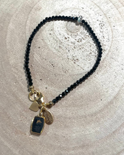 Vintage Japanese inlaid butterfly bracelet with black tourmaline and labradorite