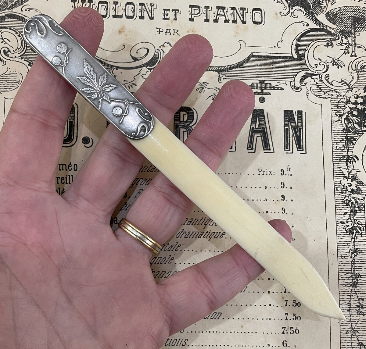 Rare Antique French Sterling Silver Art Nouveau Letter Opener Conker Chestnut Tree c1900