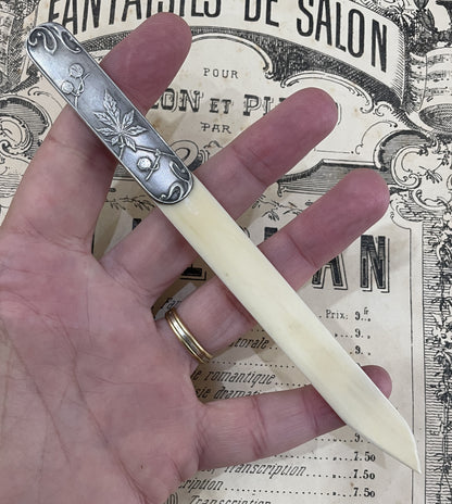 Rare Antique French Sterling Silver Art Nouveau Letter Opener Conker Chestnut Tree c1900