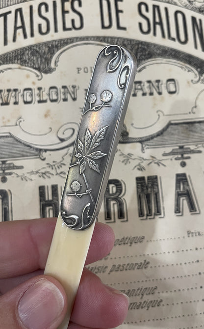 Rare Antique French Sterling Silver Art Nouveau Letter Opener Conker Chestnut Tree c1900