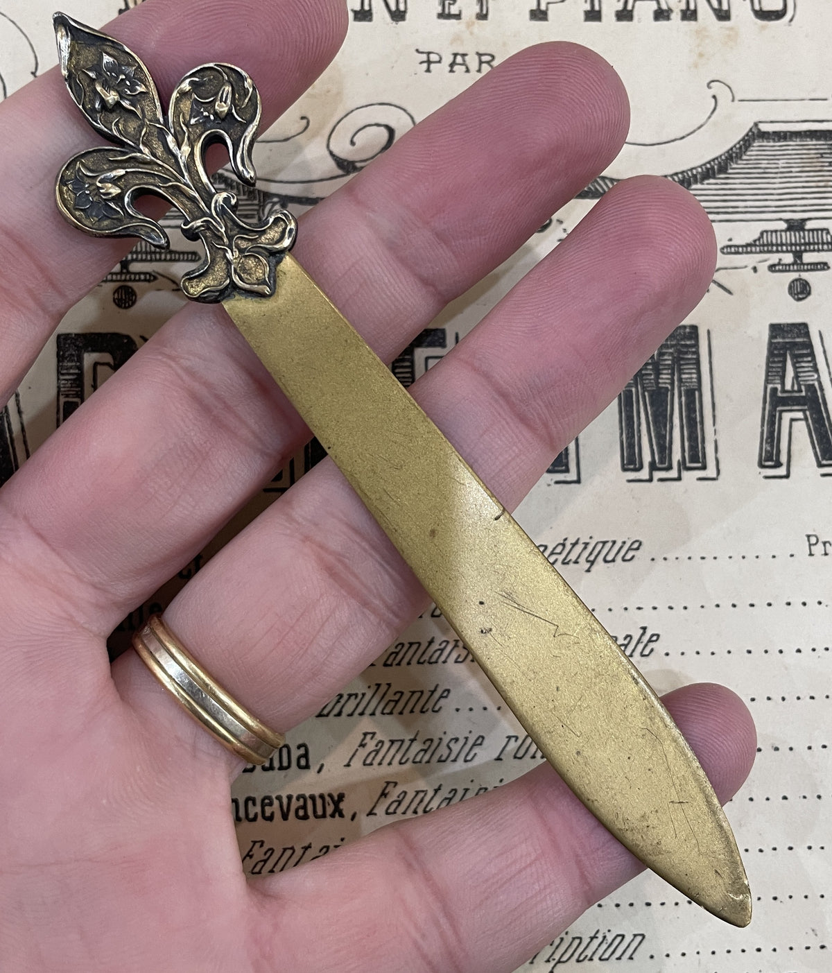 Antique French Art Nouveau Letter Opener Fleur de Lys c1920