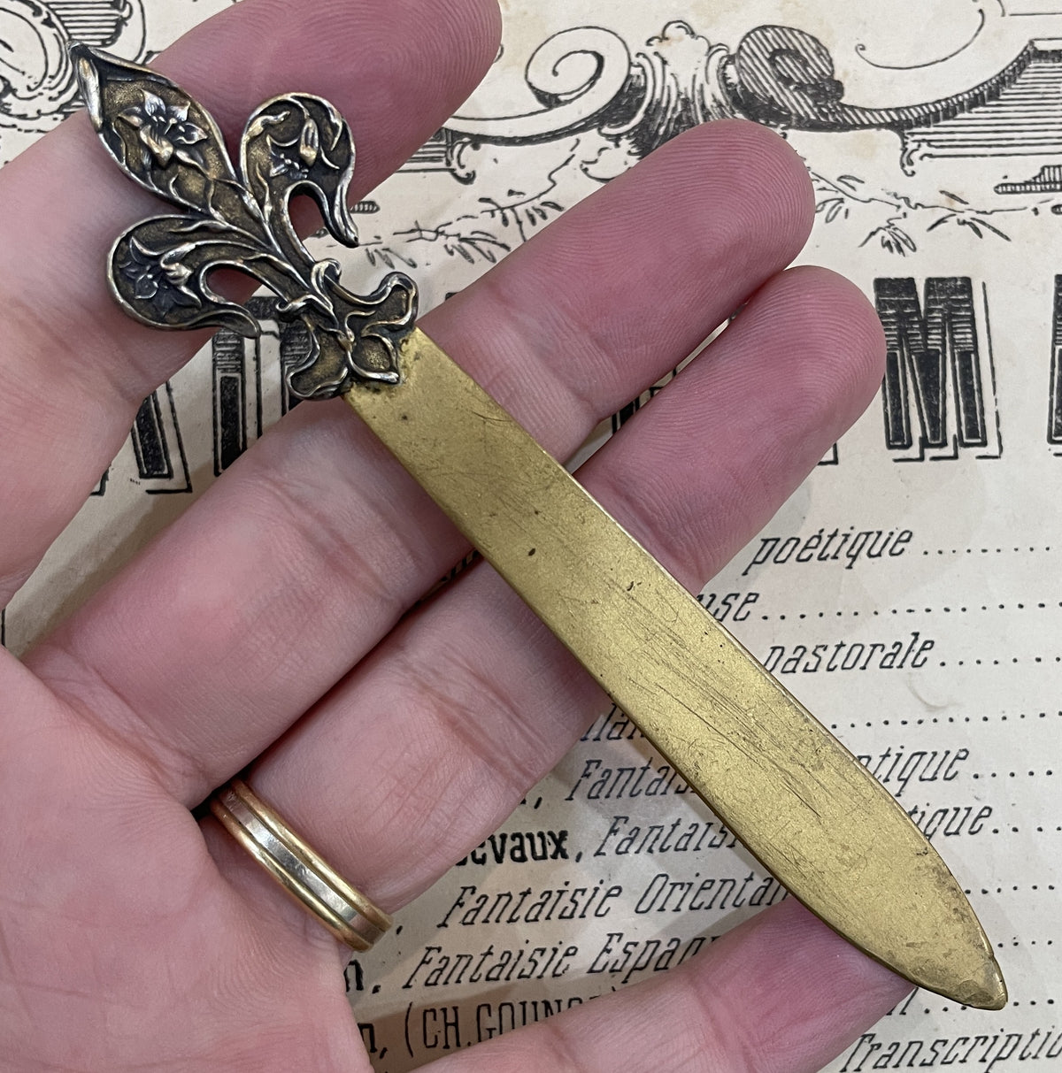 Antique French Art Nouveau Letter Opener Fleur de Lys c1920