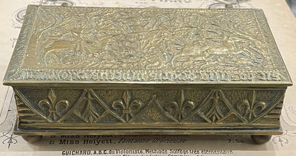 Rare Antique French Max LeVerrier Bronze Box Hunting Scene Fleur de Lys c1930