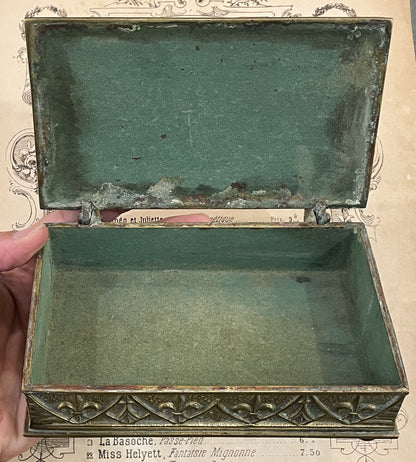 Rare Antique French Max LeVerrier Bronze Box Hunting Scene Fleur de Lys c1930