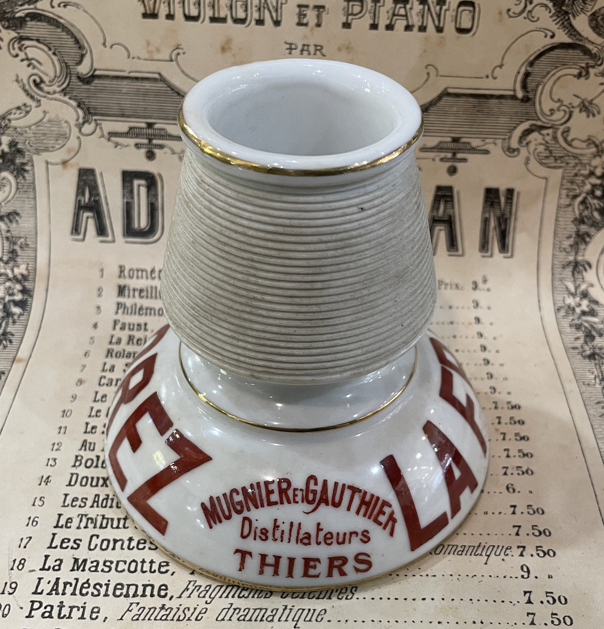 Antique French Advertising Match Striker Holder La Fraise Du Forez Ceramic Porcelain c1920