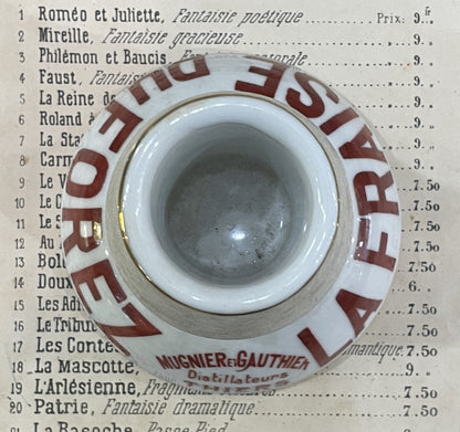 Antique French Advertising Match Striker Holder La Fraise Du Forez Ceramic Porcelain c1920