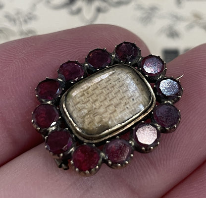 Antique English Mourning Hair 14k Solid Gold Garnets Brooch c1880