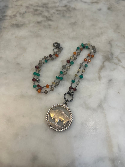 Sterling Buffalo Indian Head Nickel necklace with gemstones