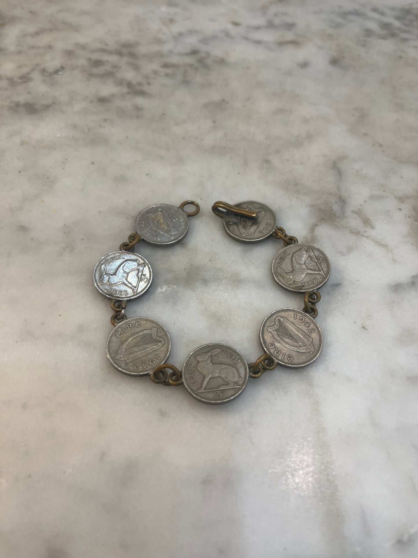 Vintage Irish Lire Hare Coin Bracelet 1942