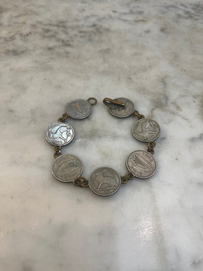 Vintage Irish Lire Hare Coin Bracelet 1942