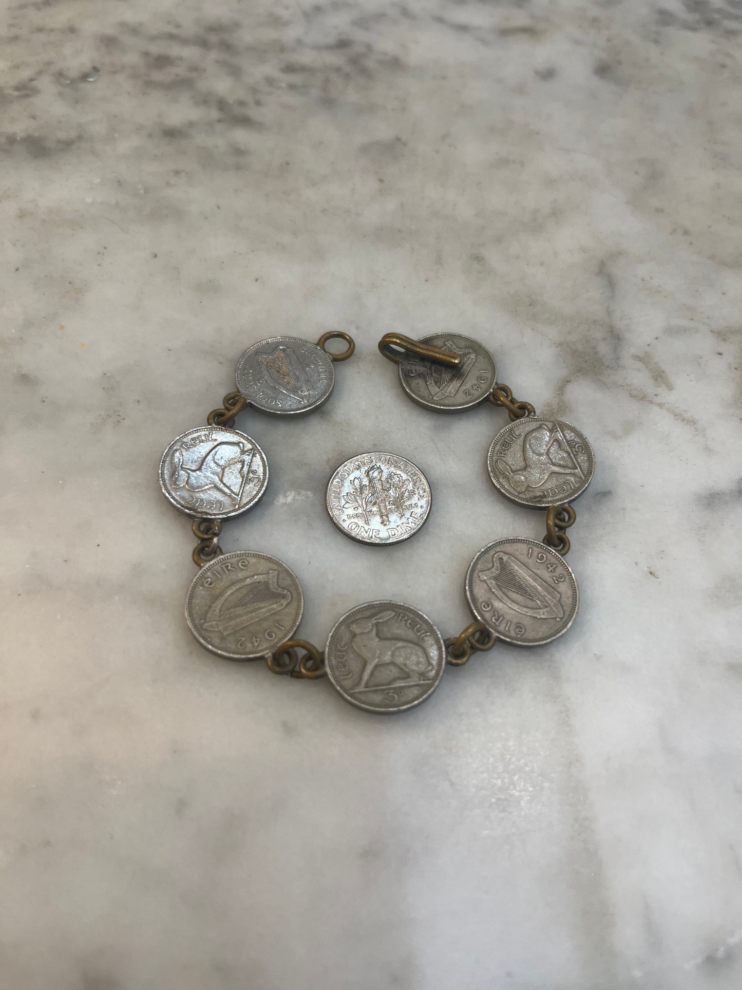 Vintage Irish Lire Hare Coin Bracelet 1942