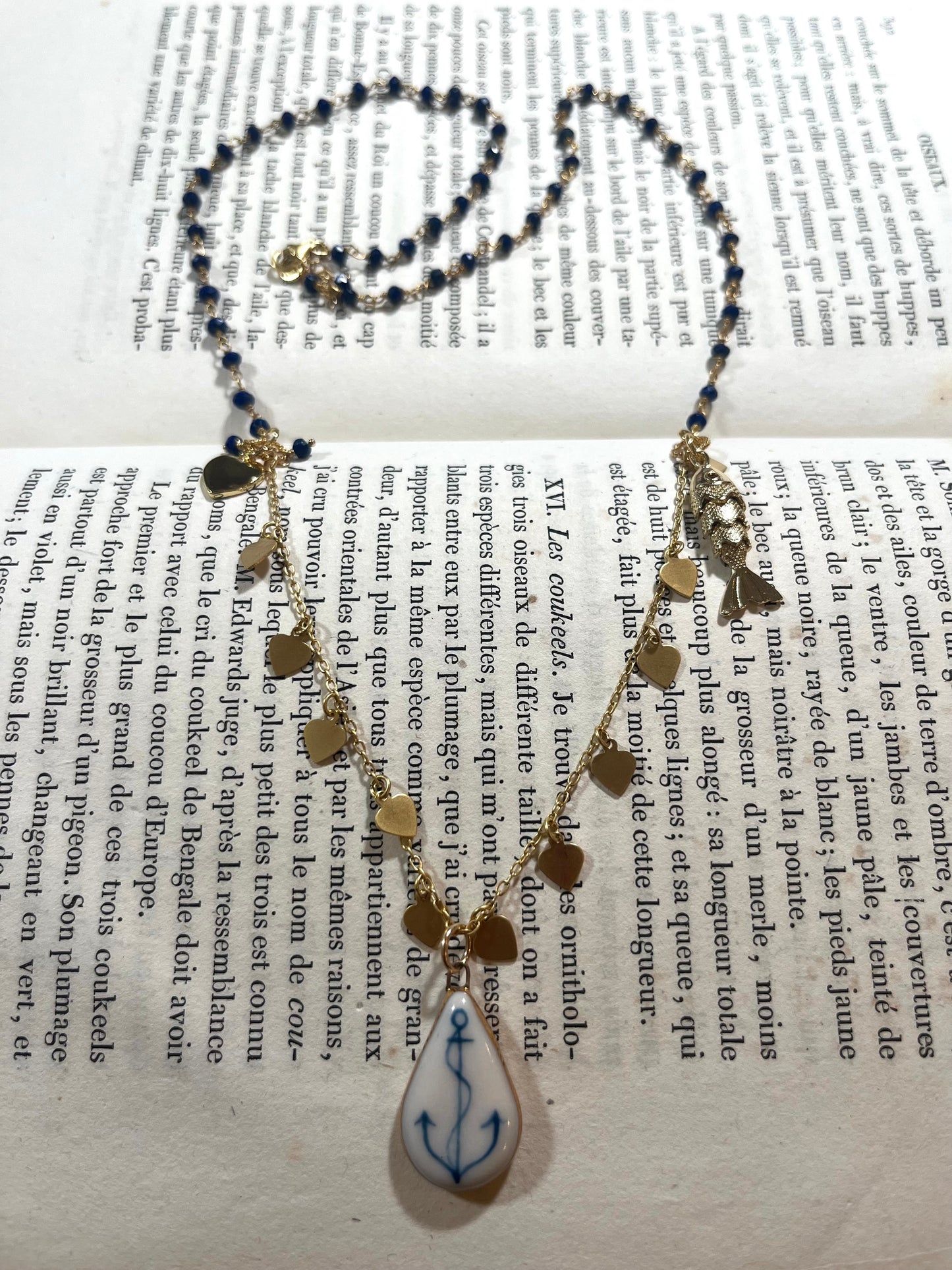 Anchor necklace with Sha Parle pottery charm, lapis, fish charm and 14k gold-filled (Copy)