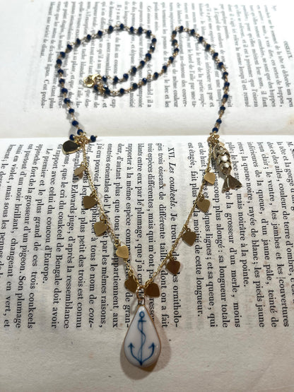 Anchor necklace with Sha Parle pottery charm, lapis, fish charm and 14k gold-filled (Copy)