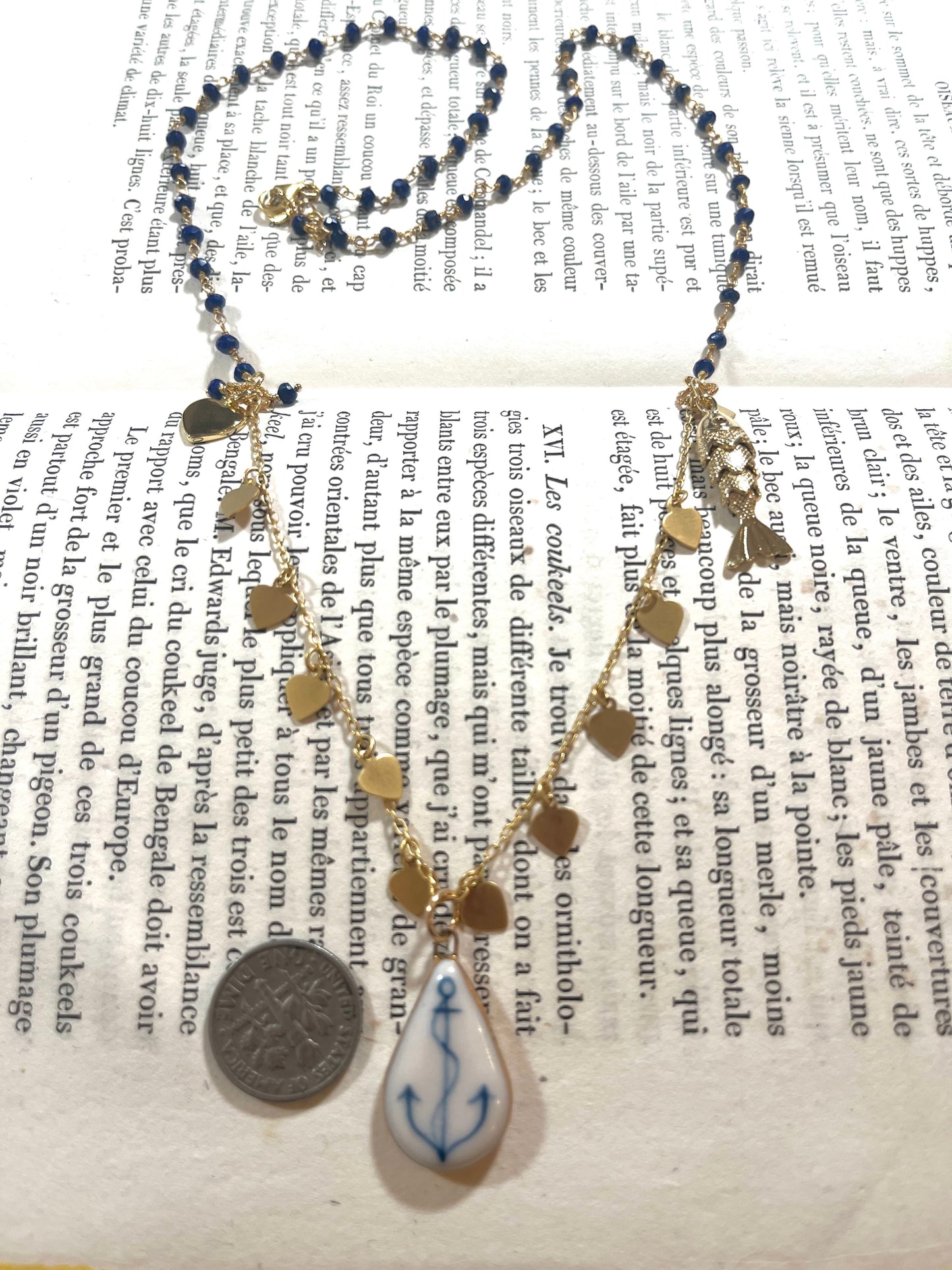Anchor necklace with Sha Parle pottery charm, lapis, fish charm and 14k gold-filled (Copy)