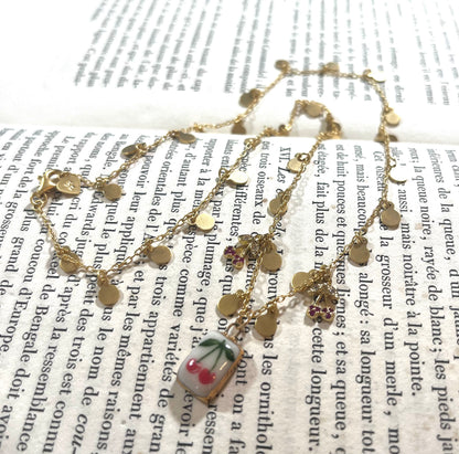 Cherry necklace with Sha Parle pottery charm, 14k gold-filled
