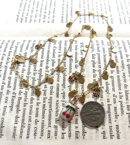 Cherry necklace with Sha Parle pottery charm, 14k gold-filled