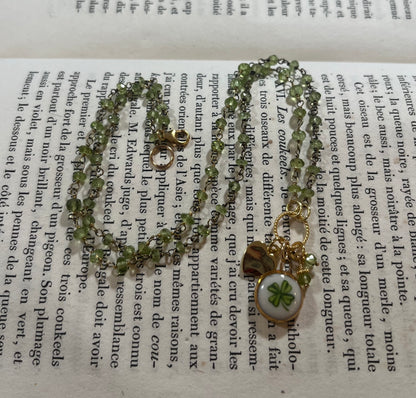 Lucky Clover necklace with Sha Parle pottery charm, perdot and 14k gold-filled