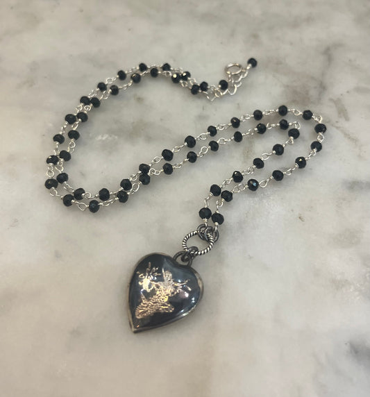Sterling heart with black tourmaline necklace