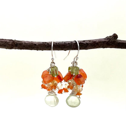 Citrus Gemstone Cluster Earrings with all sterling silver components