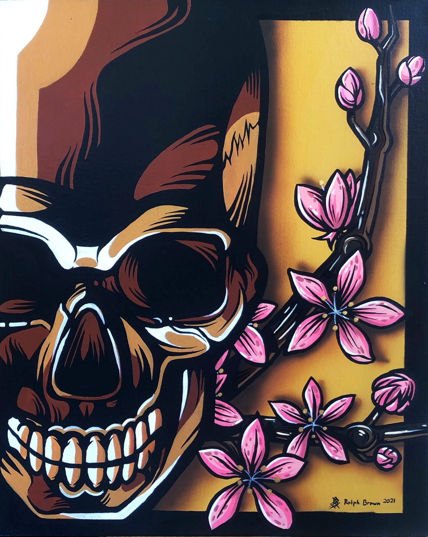 Graphic Cherry Blossom - Original Oil on Canvas Painting