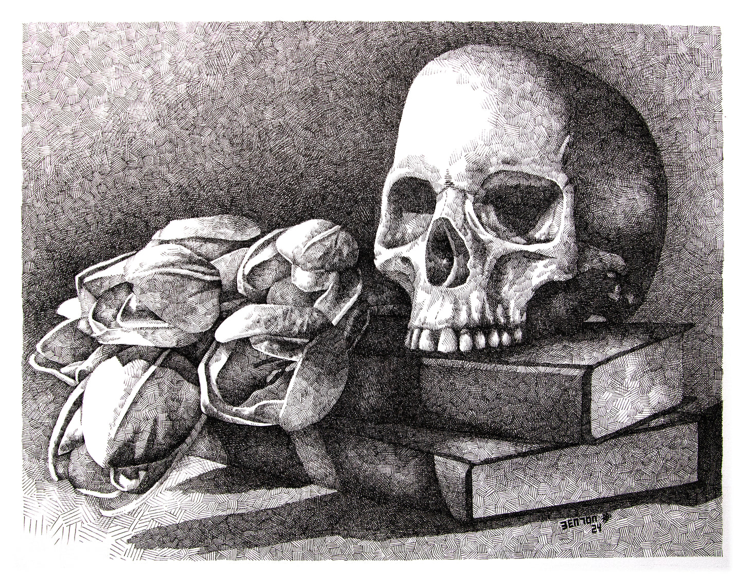 We Take Only Knowledge with Us (Ink Study) - Original Framed Pen & Ink Painting