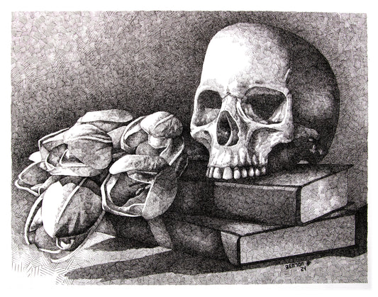 We Take Only Knowledge with Us (Ink Study) - Original Framed Pen & Ink Painting