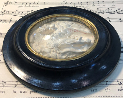 Antique French Carved Plaster Apparition of Lourdes Domed Glass c1900