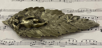 Rare Antique French Art Nouveau Bronze Tray Cherubs Angels Dragonfly c1920