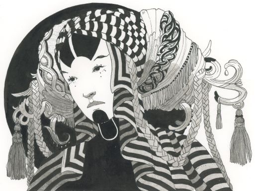 Space Queen - Pen and Ink Original Painting by Ellie Hoffman