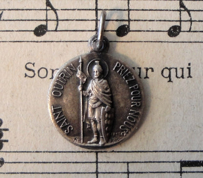 Antique French Religious Medal St. Quirin Patron Saint of Soldiers / Animals c1940
