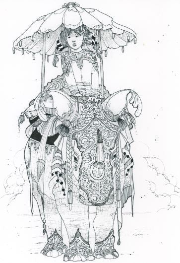 Rhinoceros - Pen and Ink Original Painting by Ellie Hoffman