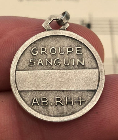 Antique French Sterling Silver 800 Enameled Medal Blood Type AB+ c1940