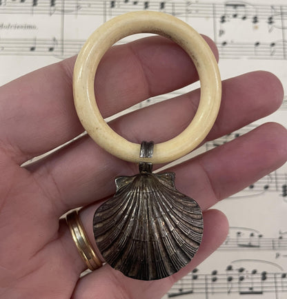 Antique French Art Nouveau Sterling Silver Baby Rattle Shell c1900