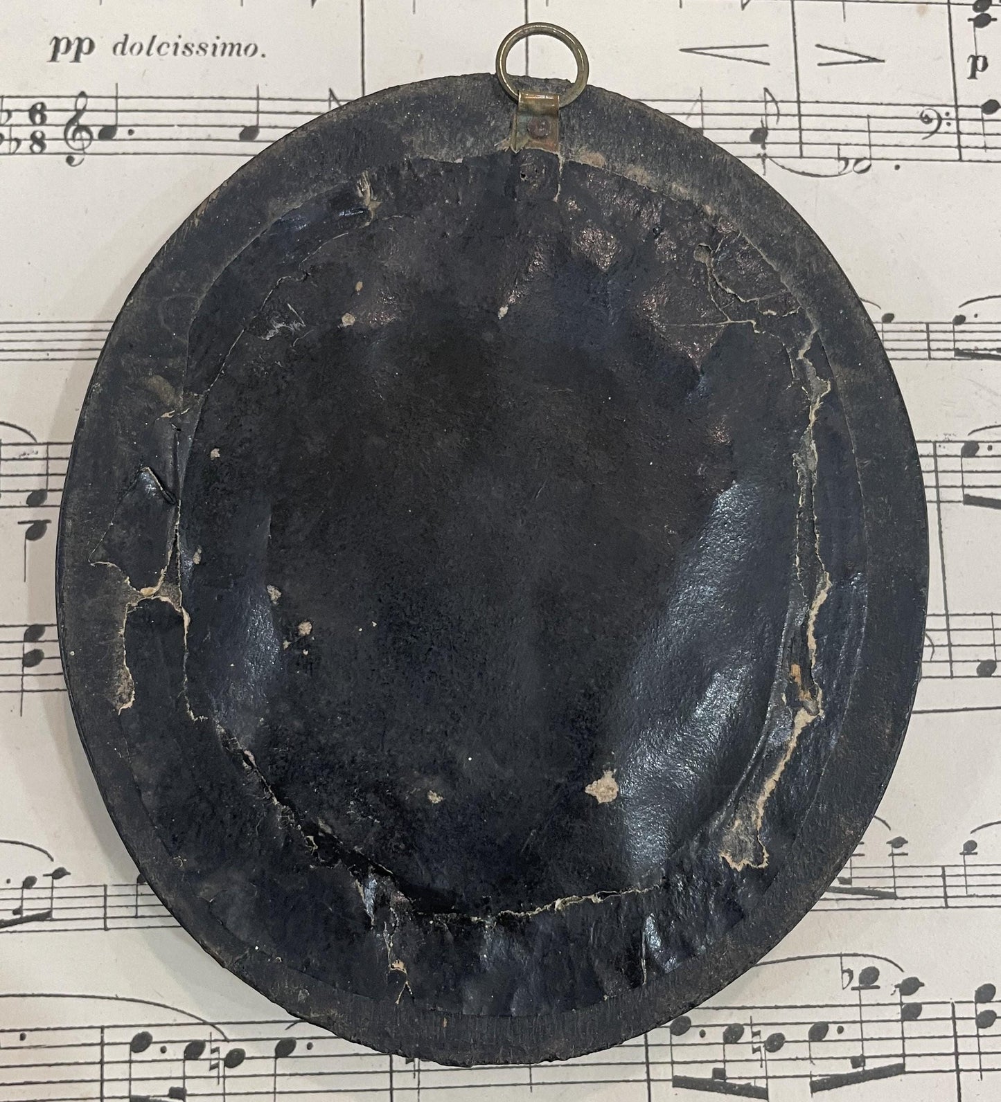 Small Antique French Mourning Hair Art Domed Glass Wooden Frame Flower Crown c1880