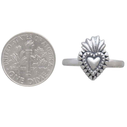 Sterling Silver Flaming Heart Ring: 7
