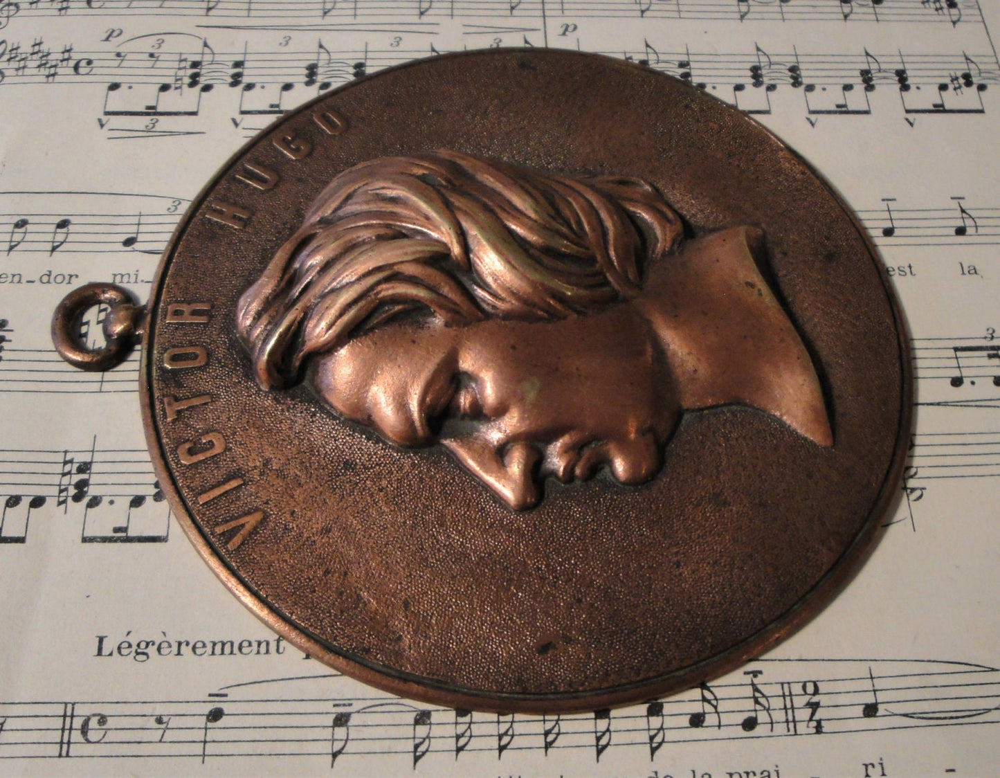 French Antique Victor Hugo Bronze Wall Plaque c1920