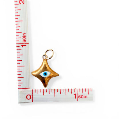 Gold Evil-Eye 4-Point Star Charm: Gold with White and Blue Eye